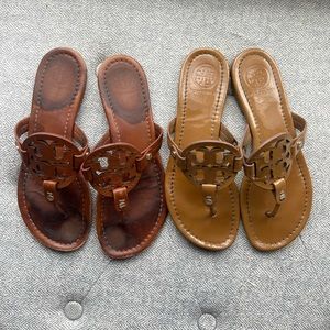 2 pair of well loved Tory Burch Miller sandals. Size 7